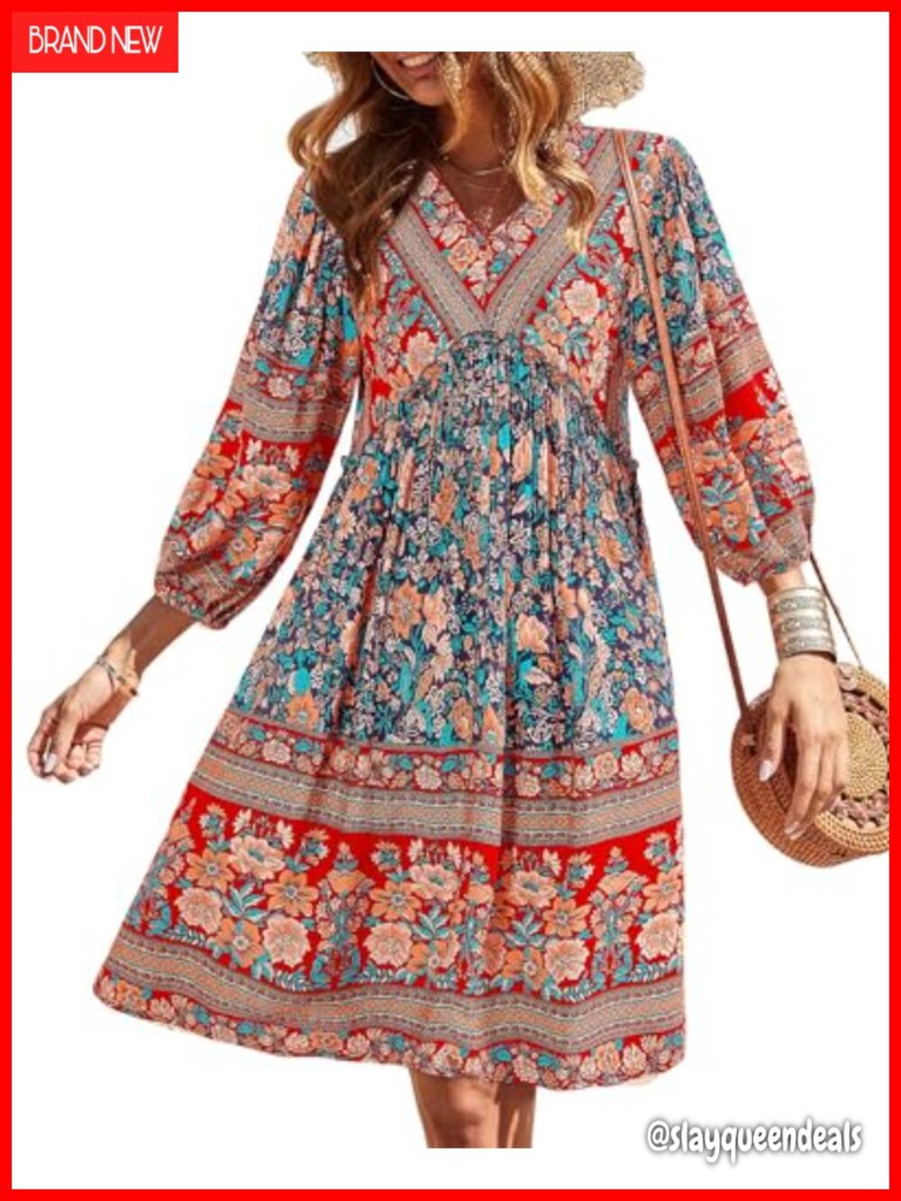 BTFBM Floral Mini Dress Long Sleeve V Neck Ruffle A Line Casual